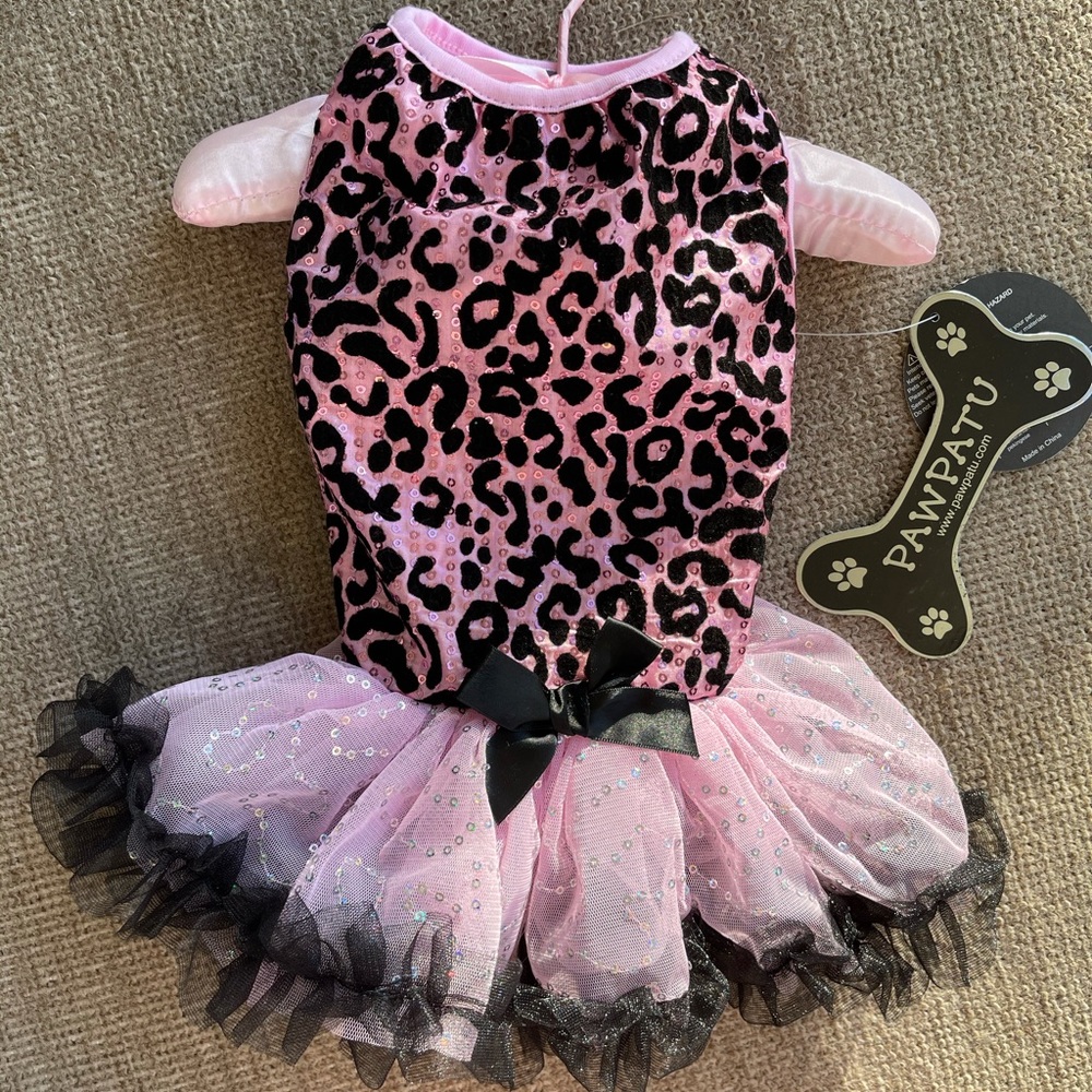 Pawpatu Dog Cat Pink leopard tutu Dress Ballerina